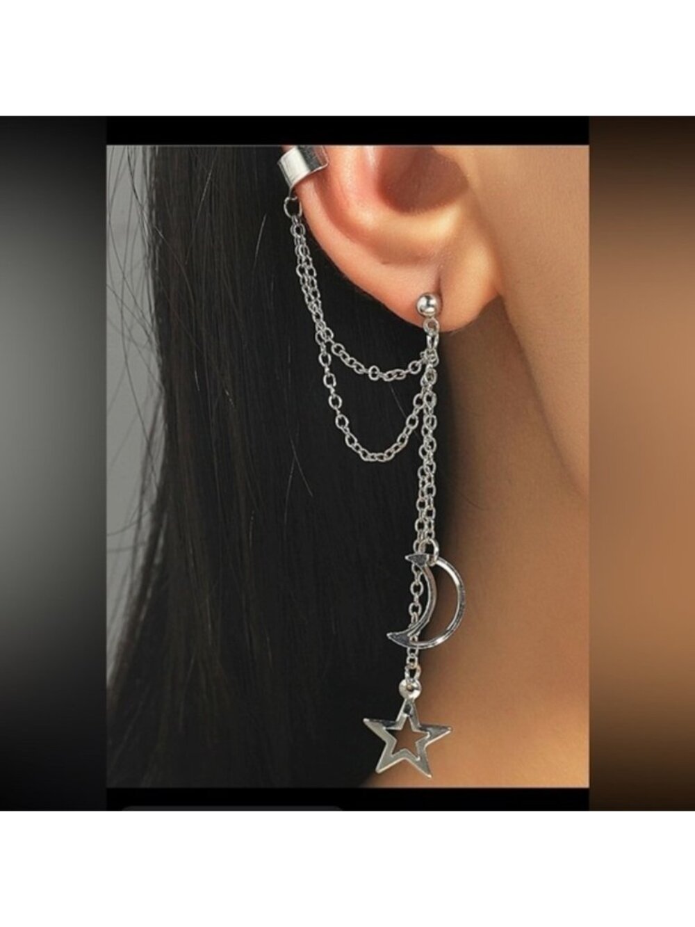 Silver Star Chain 1pc Ear Cuff Earring